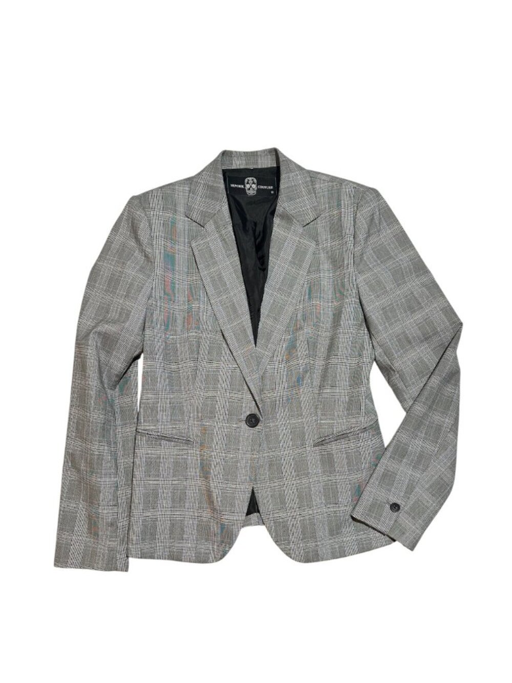 Hipchik Couture Butterfly Embellished Glen Plaid Blazer Size 10